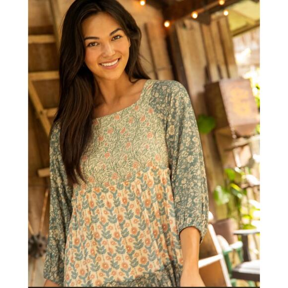 Natural Life Boho Berkley patchwork tiered maxi dress Sage Bloom Peasant prairie - Picture 7 of 7